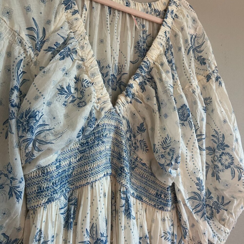 Free People Golden Hour Maxi Dress - Blue/Ivory Sz Large - Picture 5 of 11